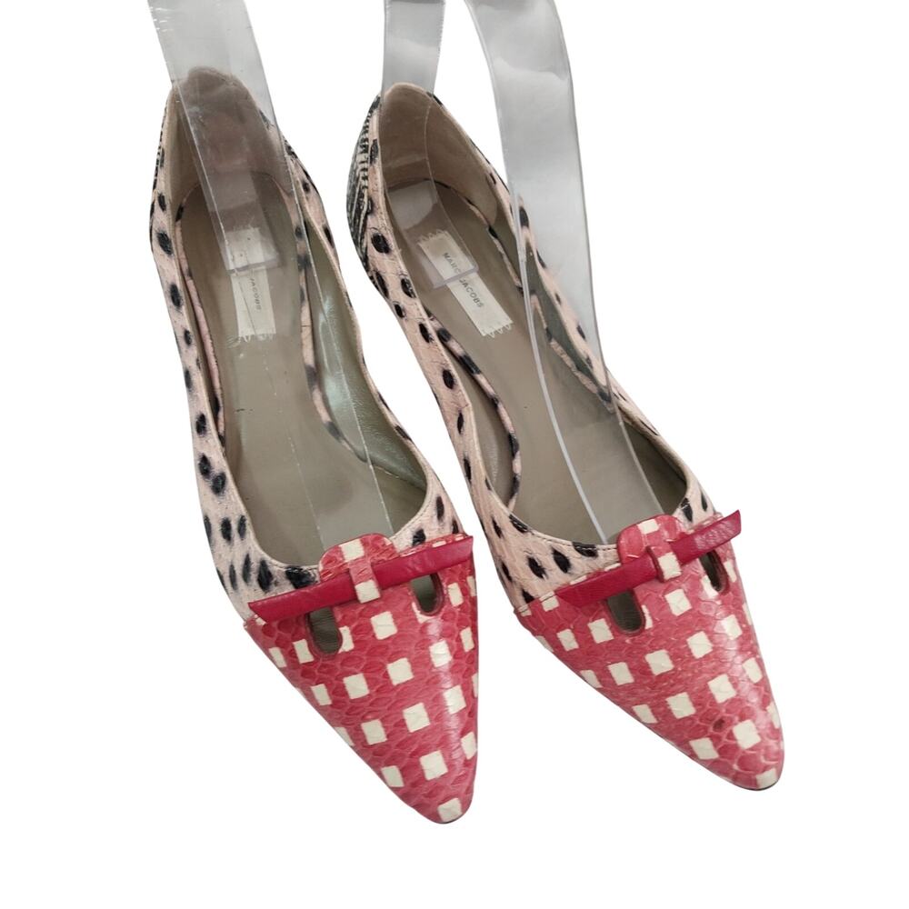 MARC JACOBS! BLACK, RED, PINK MULTI PATTERN SNAKESKIN, ITALIAN BOW FLATS! 6.5M